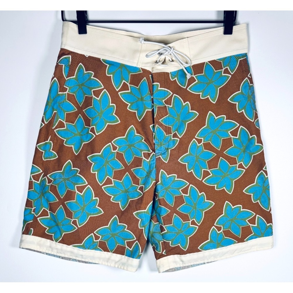 Vintage Duffer Sportswear Swim Board Shorts Mens Large Brown Blue  Surf Retro